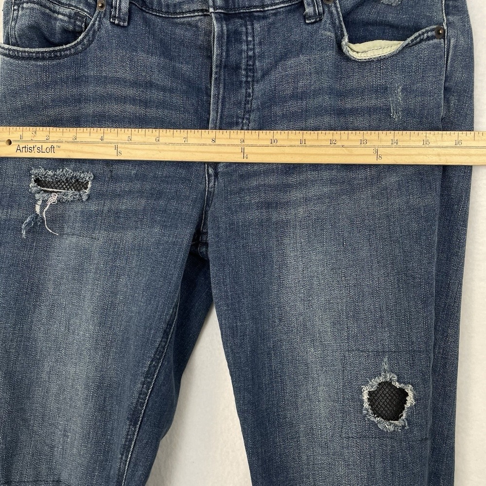 Free People Skinny Jeans Women 28 Blue Distressed Ripped Mesh Underlay Butto Fly - Picture 6 of 11